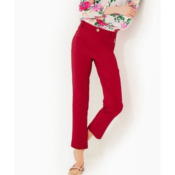NWT Lilly Pulitzer Ana High Rise Pant Malbec Red- Size 10 - Picture 2 of 8